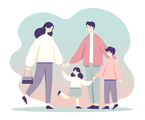 전신 캐릭터 부부 여자 남자 딸 아들 어린이 가방 일러스트 가정 엄마 사람 소녀 소년 여러명 성인 아빠 가정의달 국내일러스트 일러캐릭터 AI파일 커플 잡화 다수 가족 5월 파일형식 벡터