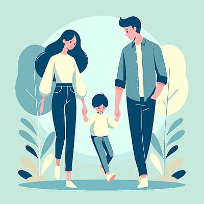 전신 나무 식물 캐릭터 부부 여자 남자 아들 어린이 일러스트 가정 엄마 나뭇잎 사람 소년 성인 세명 손잡기 아빠 가정의달 국내일러스트 일러캐릭터 AI파일 커플 잎 가족 모션 5월 파일형식 벡터