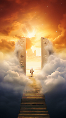 JPG 전신 구름 편집이미지 남자 길 하늘 한명 사람 성인 빛 문 계단 주황색 희망 신비 입장 천국 성인남자한명만 이미지편집 편집실사 AI컴퓨터그래픽 AI콘텐츠 자연요소 1 감정 컬러 컨셉 CG 남자한명만 성인남자만 파일형식
