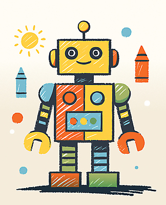 교육 어린이 일러스트 미술 사람없음 태양 노란색 거친 로봇 오브젝트 질감 크레파스 국내일러스트 AI파일 자연요소 컬러 문화예술 학용품 사람 파일형식 벡터