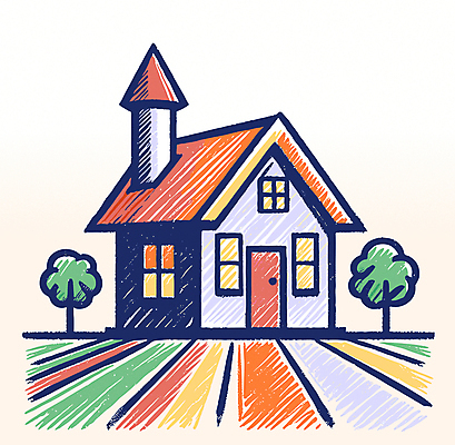 나무 교육 어린이 일러스트 주택 미술 사람없음 거친 오브젝트 질감 크레파스 국내일러스트 AI파일 식물 문화예술 학용품 사람 건물 파일형식 벡터