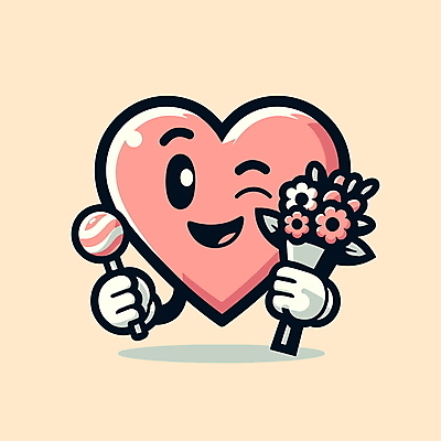 꽃다발 일러스트 화이트데이 막대사탕 윙크 미소 들기 사람없음 귀여움 기쁨 하트 하트캐릭터 일러캐릭터 AI파일 모양 캐릭터 꽃 감정 컨셉 모션 데이이벤트 표정 사탕 파일형식 벡터