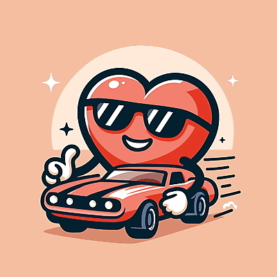 일러스트 자동차 미소 사람없음 반짝임 선글라스 하트 자신감 멋 하트캐릭터 일러캐릭터 AI파일 모양 캐릭터 감정 안경 육상교통 모션 표정 파일형식 벡터