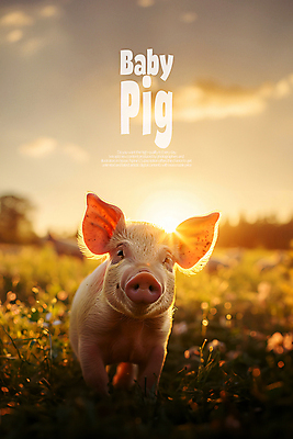 PSD 동물 편집이미지 한마리 꽃밭 사람없음 햇빛 노을 돼지 아기돼지 카피스페이스 이미지편집 자연요소 1 꽃 새끼 포유류 태양 공백 파일형식