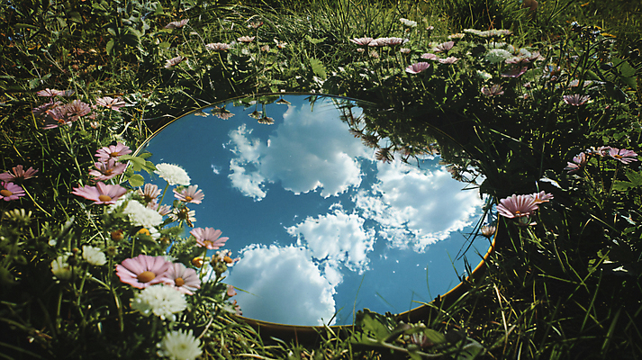 JPG 구름 편집이미지 계절 꽃 자연 하늘 풍경 사람없음 반사 거울 풀 숲 디지털합성 편집실사 AI포토 AI콘텐츠 자연요소 식물 CG 생태계 파일형식