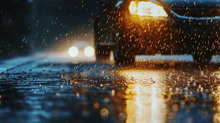 JPG 편집이미지 도로 자동차 사람없음 반사 드라이브 운전 비 전조등 디지털합성 장마 편집실사 AI포토 AI콘텐츠 자연요소 길 육상교통 교통시설 모션 날씨 조명 비_날씨 CG 파일형식