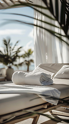 JPG 편집이미지 라이프스타일 여행 호텔 휴식 사람없음 여름휴가 수건 스파 침대 디지털합성 힐링 호캉스 편집실사 AI포토 AI콘텐츠 가구 컨셉 숙소 휴가 생활 바캉스 위생용품 CG 파일형식 여름_계절