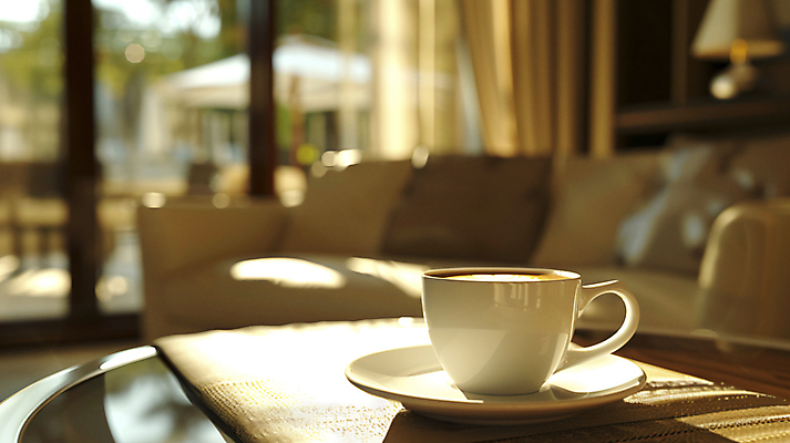 JPG 편집이미지 라이프스타일 커피 여행 호텔 휴식 사람없음 여름휴가 침대 커피잔 디지털합성 힐링 호캉스 편집실사 AI포토 AI콘텐츠 음료 가구 컨셉 숙소 휴가 잔 생활 바캉스 CG 파일형식 여름_계절