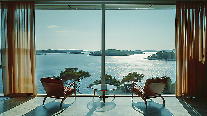 JPG 편집이미지 라이프스타일 여행 의자 창문 탁자 호텔 휴식 풍경 사람없음 여름휴가 발코니 디지털합성 힐링 호캉스 편집실사 AI포토 AI콘텐츠 가구 컨셉 숙소 휴가 생활 바캉스 CG 파일형식 여름_계절