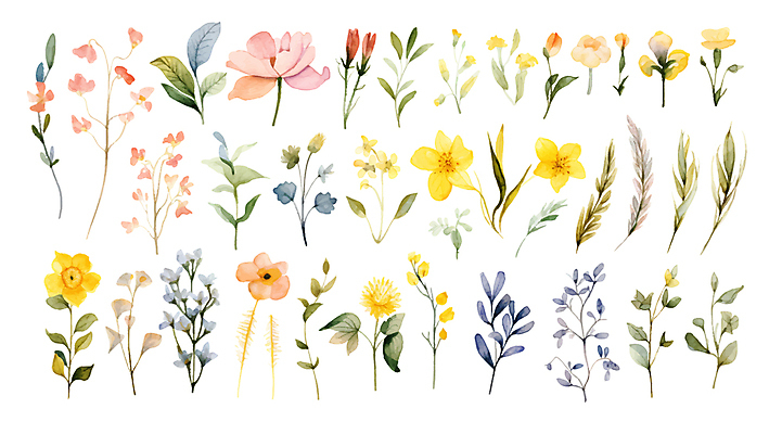 식물 꽃 잎 일러스트 수채화 사람없음 다양 엘리먼트 편집소스 국내일러스트 AI파일 다수 파일형식 벡터