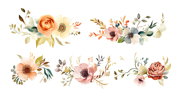 식물 꽃 잎 일러스트 수채화 사람없음 다양 엘리먼트 편집소스 국내일러스트 AI파일 다수 파일형식 벡터