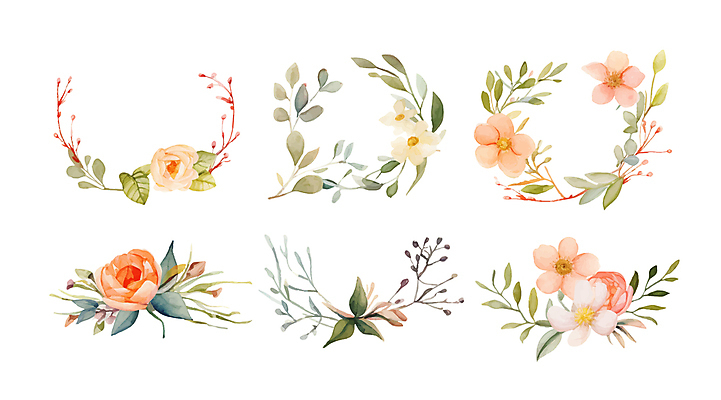 식물 꽃 잎 일러스트 수채화 사람없음 다양 엘리먼트 편집소스 국내일러스트 AI파일 다수 파일형식 벡터