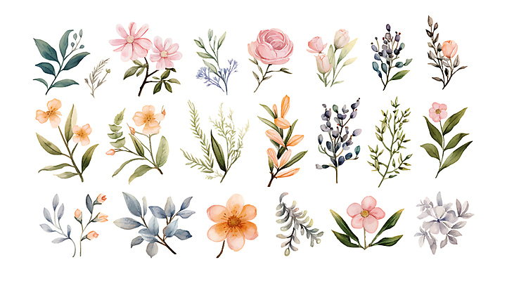 식물 꽃 잎 일러스트 수채화 사람없음 다양 엘리먼트 편집소스 국내일러스트 AI파일 다수 파일형식 벡터