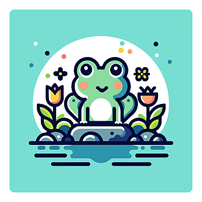 한마리 꽃 일러스트 개구리 사람없음 초록색 귀여움 연못 국내일러스트 AI파일 식물 1 컬러 컨셉 양서류 파일형식 벡터