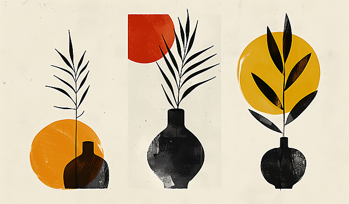 JPG 화분 백그라운드 잎 일러스트 사람없음 그래픽 심플 미니멀 국내일러스트 AI일러스트 AI콘텐츠 식물 파일형식