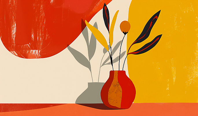 JPG 식물 화분 백그라운드 일러스트 그림자 사람없음 그래픽 심플 미니멀 국내일러스트 AI일러스트 AI콘텐츠 파일형식