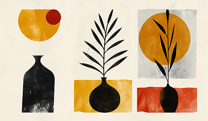 JPG 화분 백그라운드 잎 일러스트 사람없음 그래픽 심플 미니멀 국내일러스트 AI일러스트 AI콘텐츠 식물 파일형식