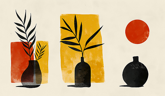 JPG 화분 백그라운드 잎 일러스트 사람없음 그래픽 심플 미니멀 국내일러스트 AI일러스트 AI콘텐츠 식물 파일형식