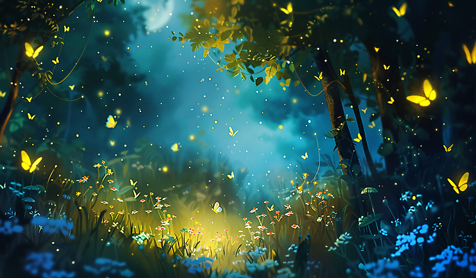 JPG 편집이미지 나비 곤충 이야기 사람없음 야간 숲 달빛 이미지편집 편집실사 AI컴퓨터그래픽 AI콘텐츠 자연요소 동물 달 CG 파일형식