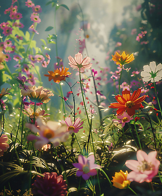 JPG 편집이미지 꽃 꽃밭 자연 휴식 풍경 사람없음 햇빛 정원 봄 편집실사 AI포토 AI콘텐츠 식물 계절 컨셉 태양 CG 생태계 파일형식
