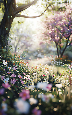 JPG 편집이미지 꽃 꽃밭 자연 휴식 풍경 사람없음 햇빛 정원 봄 편집실사 AI포토 AI콘텐츠 식물 계절 컨셉 태양 CG 생태계 파일형식