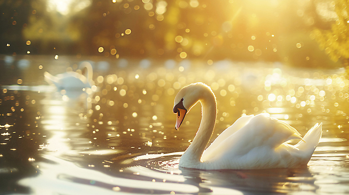 JPG 편집이미지 호수 두마리 풍경 사람없음 수면 편안함 합성 백조 이미지 빛망울 편집실사 AI포토 AI콘텐츠 2 조류 물 빛 감각 CG 파일형식