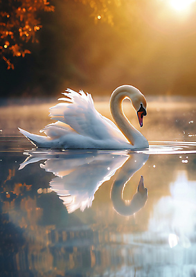 JPG 편집이미지 호수 풍경 사람없음 빛 반사 수면 편안함 합성 백조 이미지 편집실사 AI포토 AI콘텐츠 조류 물 감각 CG 파일형식