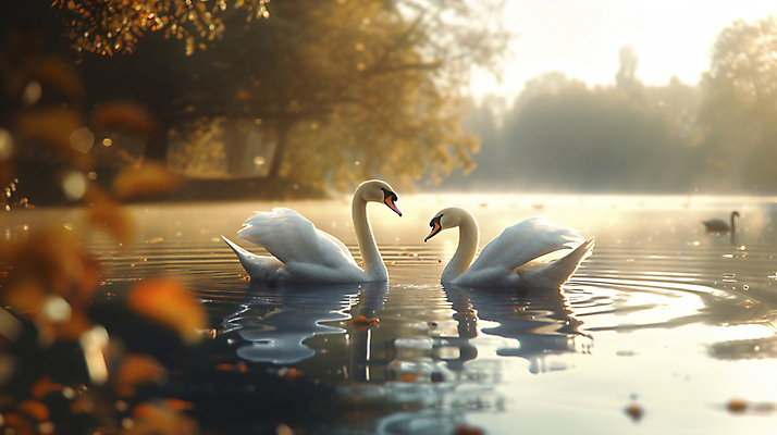 JPG 편집이미지 호수 두마리 풍경 사람없음 수면 편안함 합성 백조 이미지 편집실사 AI포토 AI콘텐츠 2 조류 물 감각 CG 파일형식