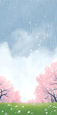 JPG 식물 구름 꽃잎 꽃 백그라운드 일러스트 하늘 날씨 풍경 잔디 사람없음 파란색 봄 벚꽃 봄비 비 감성 흐림 국내일러스트 AI일러스트 AI콘텐츠 자연요소 계절 컬러 컨셉 비_날씨 파일형식
