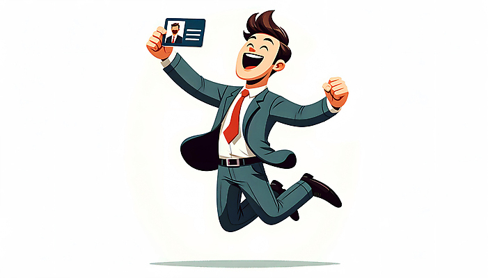 JPG 전신 남자 일러스트 비즈니스 성공 한명 들기 정장 성인 점프 기쁨 구직 사원증 채용 성인남자한명만 국내일러스트 AI일러스트 AI콘텐츠 1 옷 감정 컨셉 모션 사람 남자한명만 성인남자만 파일형식