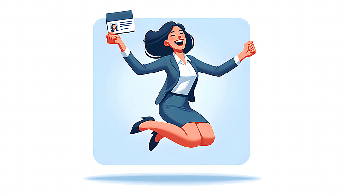 JPG 전신 여자 일러스트 비즈니스 성공 한명 들기 정장 성인 사무실 점프 구직 사원증 채용 성인여자한명만 국내일러스트 AI일러스트 AI콘텐츠 1 옷 컨셉 모션 사람 여자한명만 성인여자만 파일형식