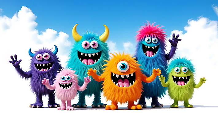 JPG 구름 편집이미지 캐릭터 여러마리 하늘 털 함께함 뿔 사람없음 컬러풀 손들기 귀여움 인사 디지털합성 즐거움 애니메이션 안녕 몬스터 편집소스 이미지편집 편집실사 AI컴퓨터그래픽 AI콘텐츠 자연요소 감정 컬러 다수 컨셉 모션 예절 CG 파일형식