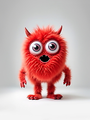 JPG 전신 편집이미지 캐릭터 한마리 털 뿔 사람없음 빨간색 귀여움 디지털합성 애니메이션 몬스터 편집소스 이미지편집 편집실사 AI컴퓨터그래픽 AI콘텐츠 1 컬러 컨셉 CG 파일형식