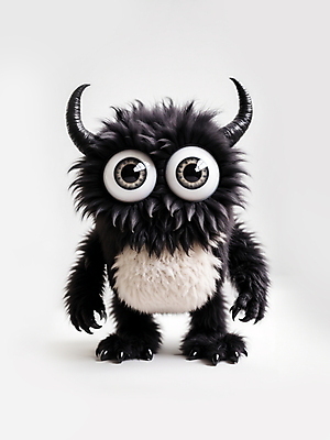 JPG 전신 편집이미지 캐릭터 한마리 털 뿔 사람없음 귀여움 검은색 디지털합성 애니메이션 몬스터 편집소스 이미지편집 편집실사 AI컴퓨터그래픽 AI콘텐츠 1 컬러 컨셉 CG 파일형식