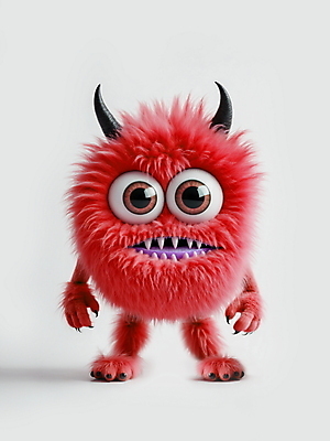 JPG 전신 편집이미지 캐릭터 한마리 털 뿔 사람없음 빨간색 귀여움 디지털합성 애니메이션 몬스터 편집소스 이미지편집 편집실사 AI컴퓨터그래픽 AI콘텐츠 1 컬러 컨셉 CG 파일형식