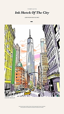 PSD 일러스트 거리 잉크 빌딩 사람없음 건물 펜 고층빌딩 도시 스케치 그림 드로잉 국내일러스트 건축물 미술 필기구 파일형식