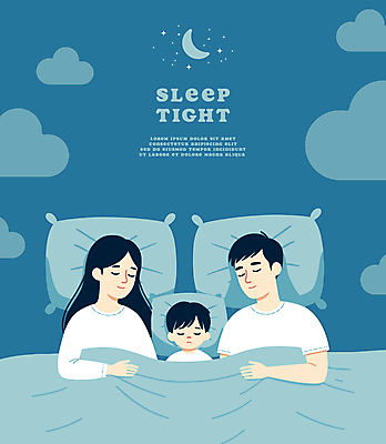 구름 여자 남자 어린이 일러스트 가족 베개 휴식 소년 성인 세명 파란색 눕기 평화 이불 침대 잠 야간 초승달 숙면 국내일러스트 AI파일 자연요소 컬러 가구 컨셉 관계 침구 모션 사람 달 파일형식 벡터