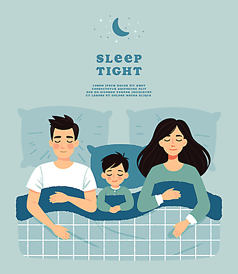 여자 남자 어린이 일러스트 가정 베개 휴식 소년 성인 세명 파란색 눕기 평화 이불 침대 잠 야간 초승달 숙면 국내일러스트 AI파일 자연요소 컬러 가구 컨셉 침구 모션 사람 달 파일형식 벡터