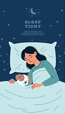 여자 일러스트 베개 휴식 한명 성인 파란색 눕기 평화 이불 침대 잠 강아지 야간 초승달 숙면 성인여자한명만 국내일러스트 AI파일 자연요소 1 컬러 가구 컨셉 침구 모션 사람 반려동물 달 개 여자한명만 성인여자만 파일형식 벡터