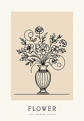 디자인 꽃 포스터 백그라운드 라인일러스트 일러스트 사람없음 꽃병 라인아트 심플 베이지색 미니멀 국내일러스트 AI파일 식물 선 컬러 파일형식 벡터