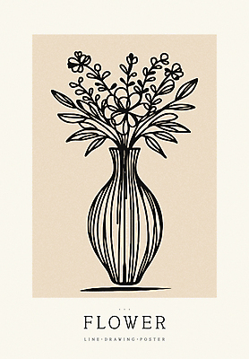 디자인 꽃 포스터 백그라운드 라인일러스트 일러스트 사람없음 꽃병 라인아트 심플 베이지색 미니멀 국내일러스트 AI파일 식물 선 컬러 파일형식 벡터