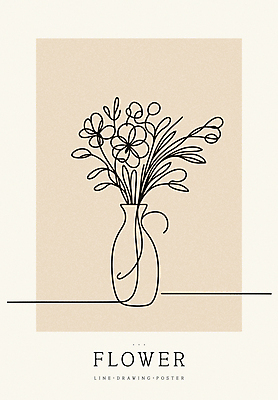 디자인 꽃 포스터 백그라운드 라인일러스트 일러스트 사람없음 꽃병 라인아트 심플 베이지색 미니멀 국내일러스트 AI파일 식물 선 컬러 파일형식 벡터