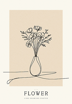 디자인 꽃 포스터 백그라운드 라인일러스트 일러스트 사람없음 꽃병 라인아트 심플 베이지색 미니멀 국내일러스트 AI파일 식물 선 컬러 파일형식 벡터