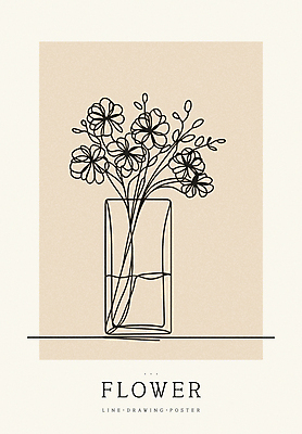 디자인 꽃 포스터 백그라운드 라인일러스트 일러스트 사람없음 꽃병 라인아트 심플 베이지색 미니멀 국내일러스트 AI파일 식물 선 컬러 파일형식 벡터