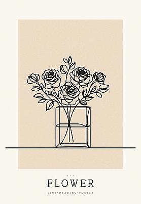 디자인 꽃 포스터 백그라운드 라인일러스트 일러스트 사람없음 꽃병 라인아트 심플 베이지색 미니멀 국내일러스트 AI파일 식물 선 컬러 파일형식 벡터