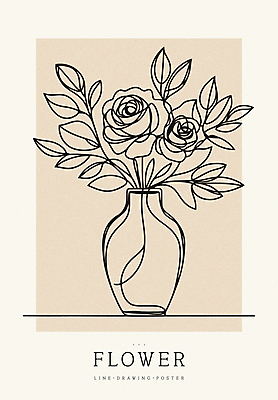 디자인 꽃 포스터 백그라운드 라인일러스트 일러스트 사람없음 꽃병 라인아트 심플 베이지색 미니멀 국내일러스트 AI파일 식물 선 컬러 파일형식 벡터