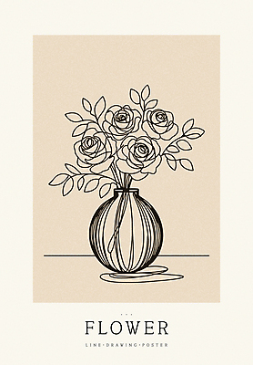 디자인 꽃 포스터 백그라운드 라인일러스트 일러스트 사람없음 꽃병 라인아트 심플 베이지색 미니멀 국내일러스트 AI파일 식물 선 컬러 파일형식 벡터