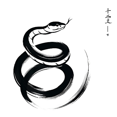 PSD 한마리 전통 아시아 예술 일러스트 붓터치 수묵화 사람없음 검은색 십이지신 뱀 동양화 국내일러스트 1 나라 컬러 파충류 미술 파일형식