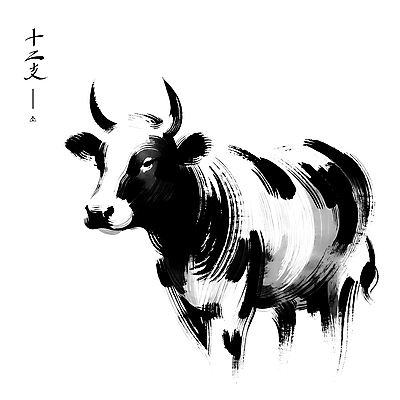 PSD 한마리 전통 아시아 예술 일러스트 붓터치 수묵화 사람없음 검은색 십이지신 소 동양화 국내일러스트 1 나라 컬러 포유류 미술 파일형식