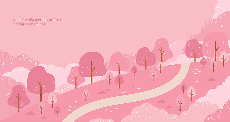 공원 길 분홍색 백그라운드 일러스트 풍경 사람없음 봄 벚나무 국내일러스트 AI파일 나무 계절 공공시설 컬러 벚꽃 파일형식 벡터